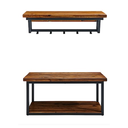 Alaterre Furniture Claremont 40"L Rustic Wood Coat Hook and Bench Set ANCM042474